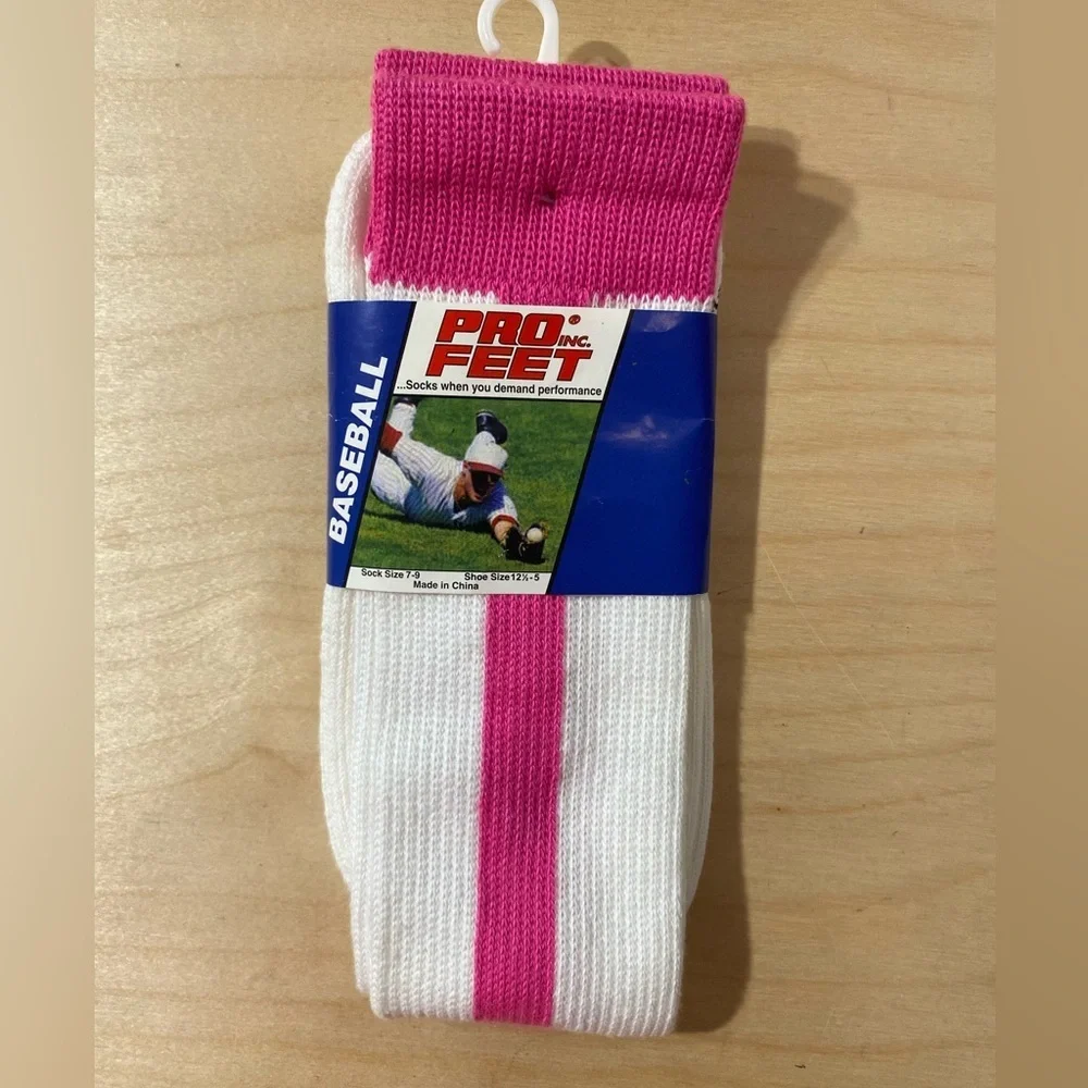 Pro Feet Pink and White Baseball Socks/Sock Size 7-9 Shoe Size 12.5-5 (PU)